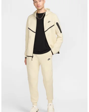 Pantaloni de trening din amestec de bumbac cu talie ajustabilia, Bej