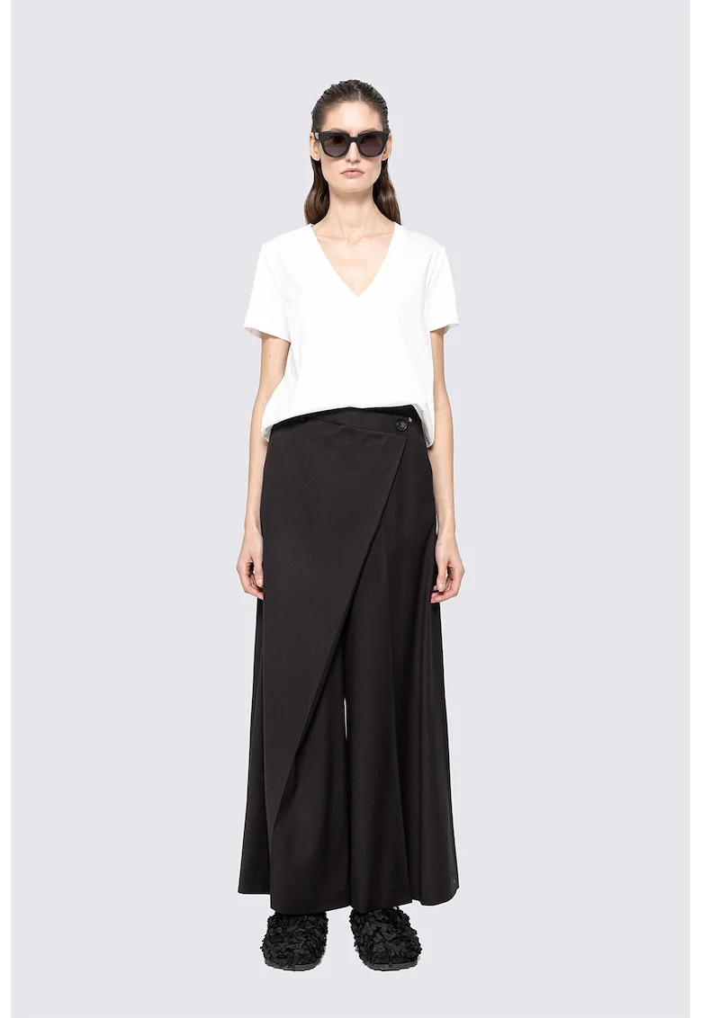 Pantaloni cu design petrecut si croiala ampla, Negru