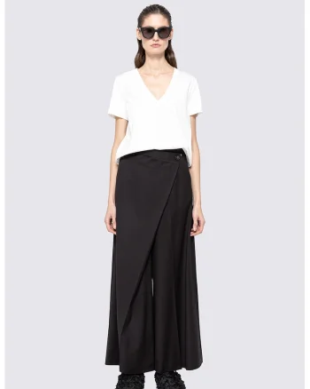 Pantaloni cu design petrecut si croiala ampla, Negru