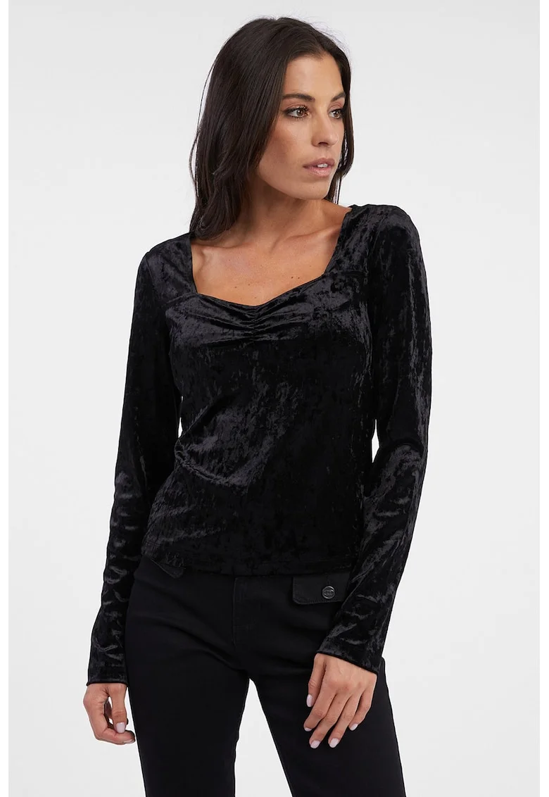 Bluza catifelata regular fit, Negru