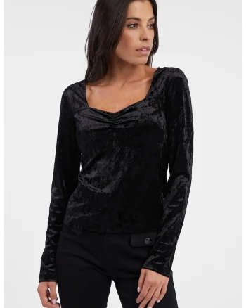 Bluza catifelata regular fit, Negru
