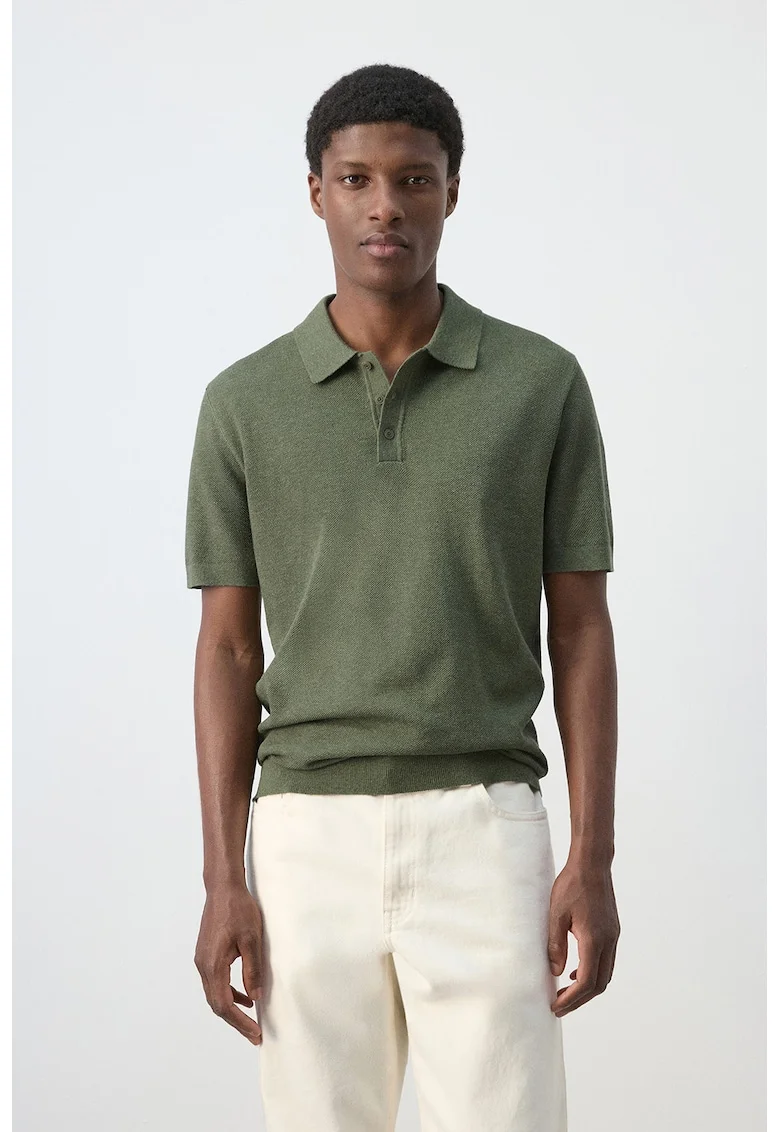 Tricou polo regular fit din amestec de bumbac, Verde padure