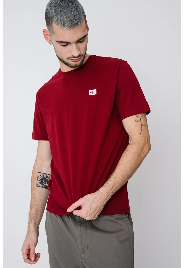 Tricou de bumbac cu insigna logo, Visiniu
