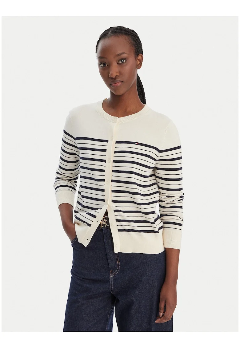 Cardigan din amestec de bumbac organic, in dungi,