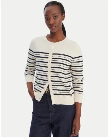 Cardigan din amestec de bumbac organic, in dungi,