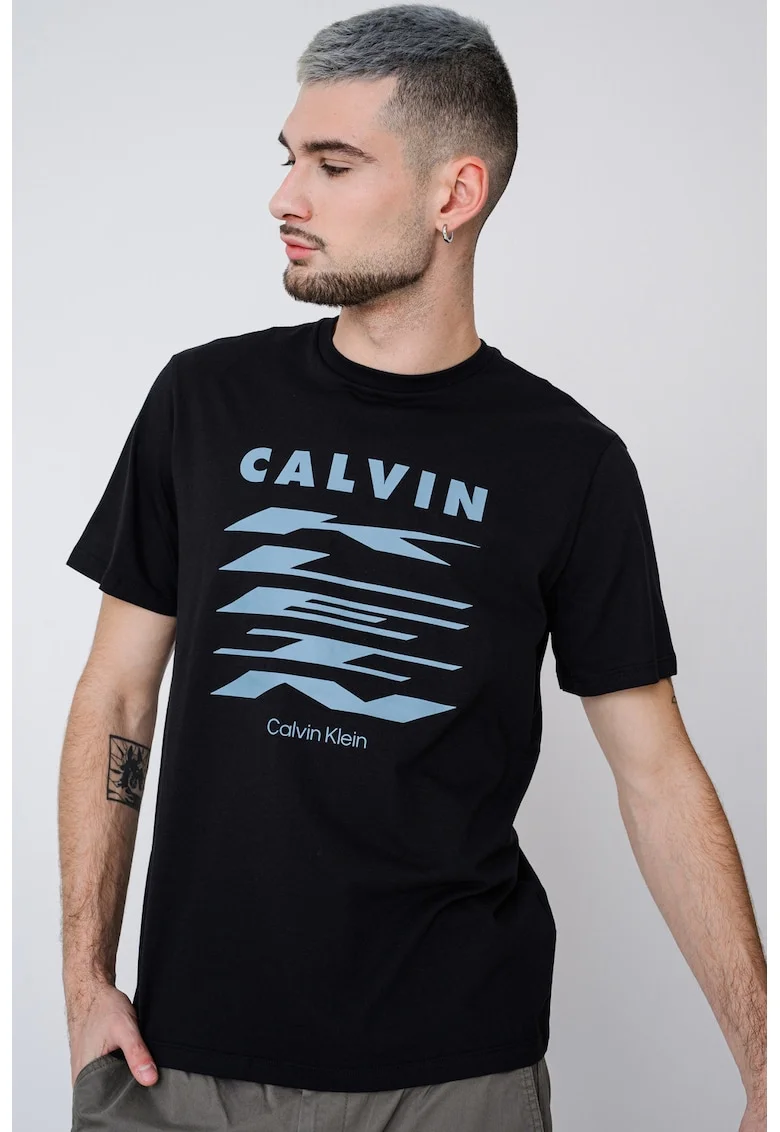 Tricou de bumbac cu logo, Negru/Albastru