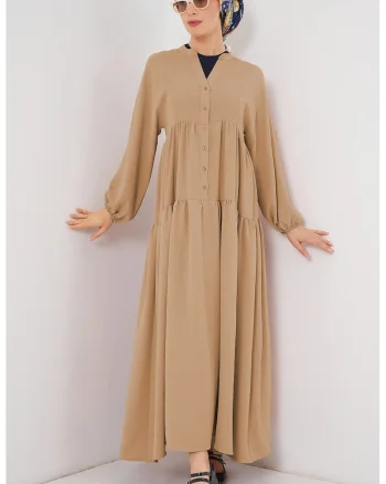 Rochie Maxi, HiCCUP, Relaxed Fit, guler in V, maro castor, textil