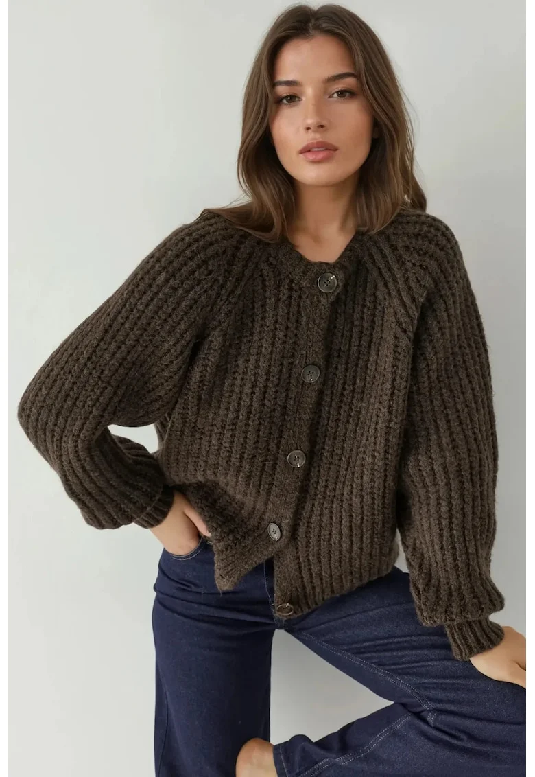 Cardigan, Tricot, Maro Mocha Inchis,