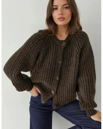 Cardigan, Tricot, Maro Mocha Inchis,