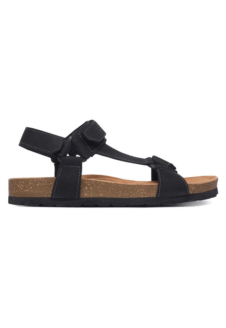 Sandale baieti,  piele nabuc, negru, sistem inchidere Velcro