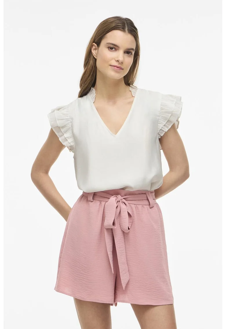 Bluza cu decolteu in V si volane, Alb