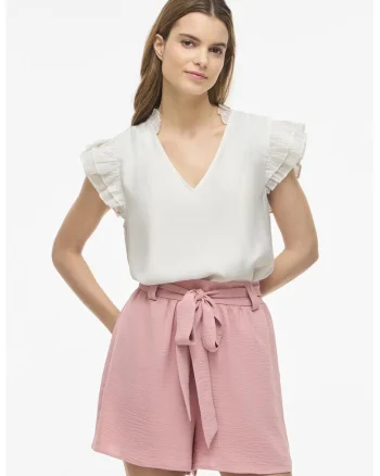 Bluza cu decolteu in V si volane, Alb
