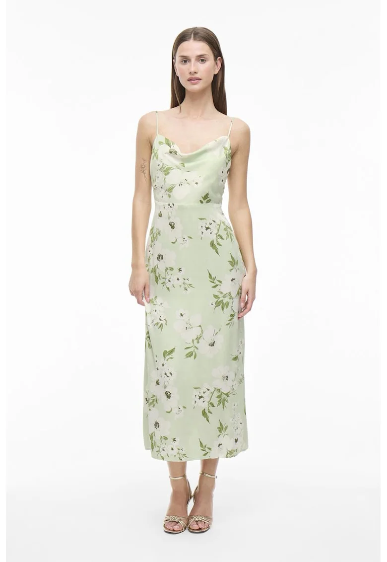 Rochie-furou midi cu aspect de satin, Alb/Verde