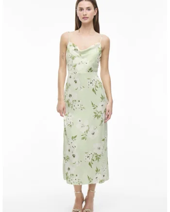Rochie-furou midi cu aspect de satin, Alb/Verde