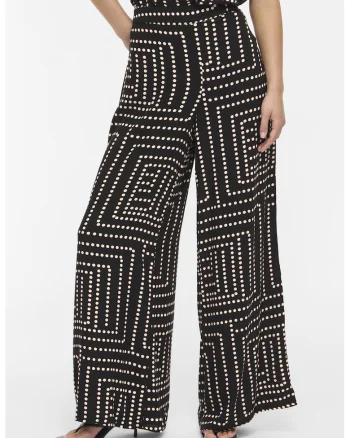 Pantaloni cu croiala ampla si talie elastica, Negru/Crem