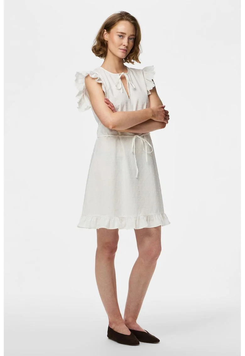 Rochie midi evazata din bumbac organic, Alb murdar
