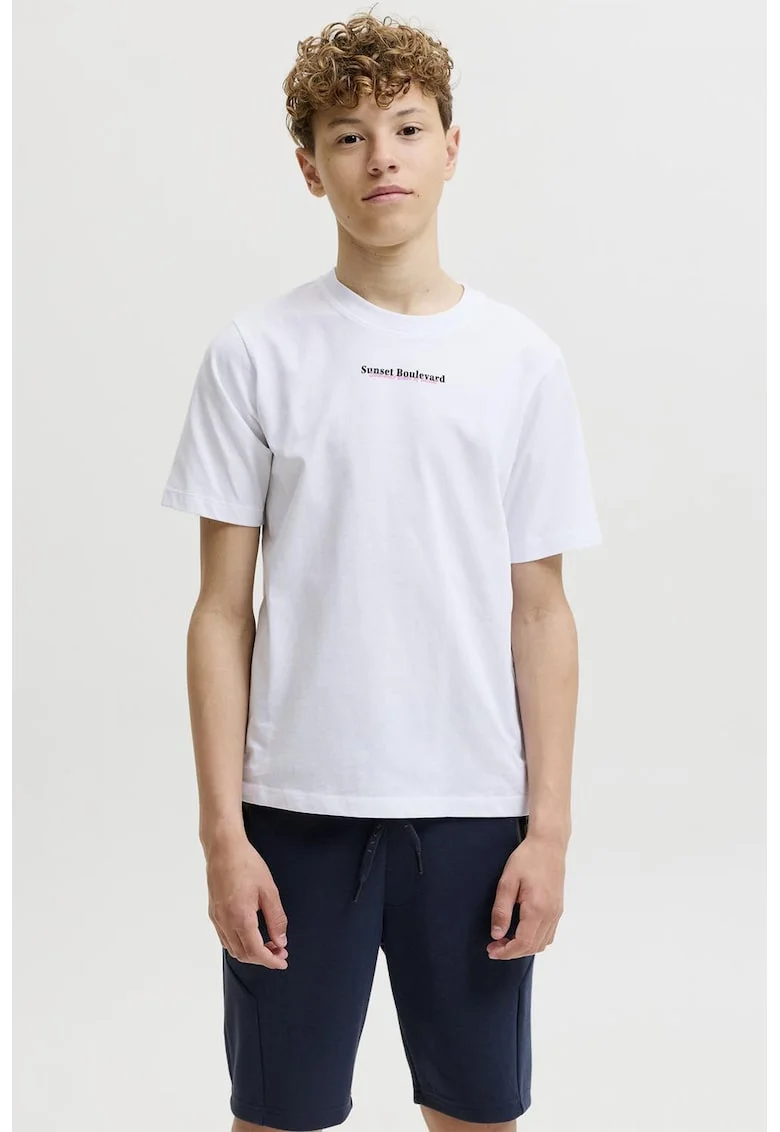 Tricou de bumbac cu imprimeu pe spate, Negru/Violet/Alb optic
