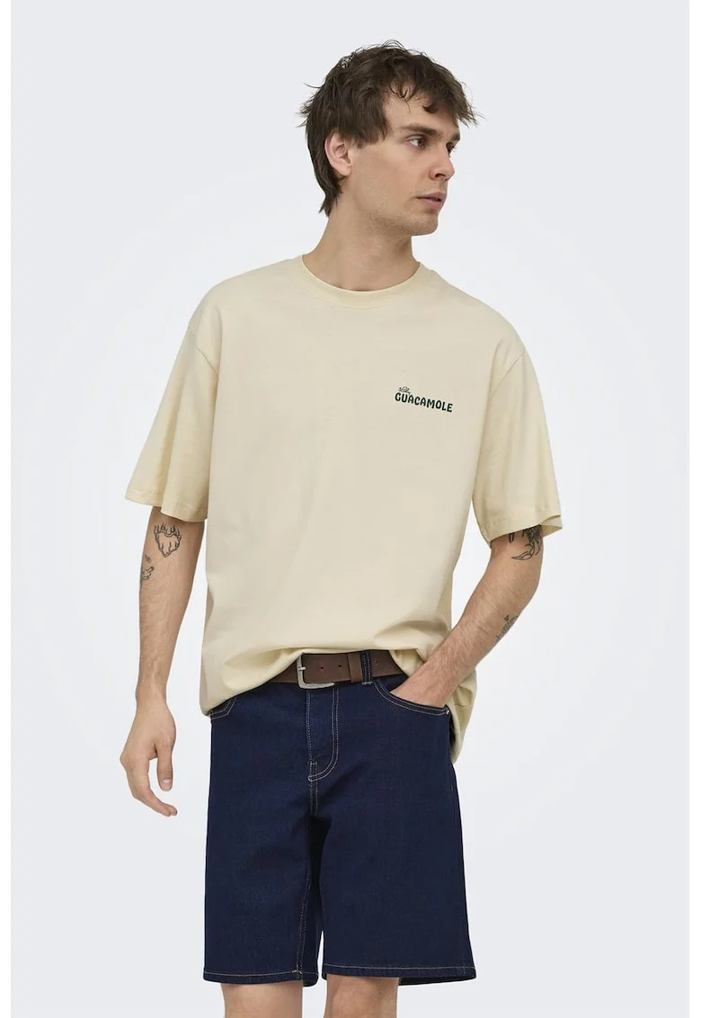 Tricou de bumbac organic cu maneci cazute, Verde/Bej deschis