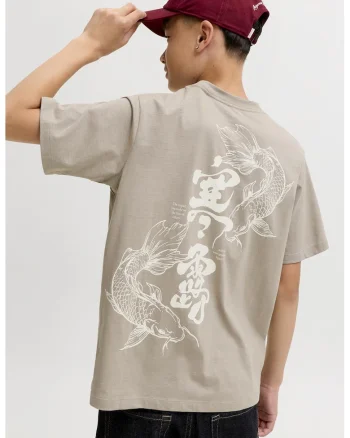 Tricou lejer de bumbac organic cu imprimeu pe spate, Maro taupe deschis/Bej deschis