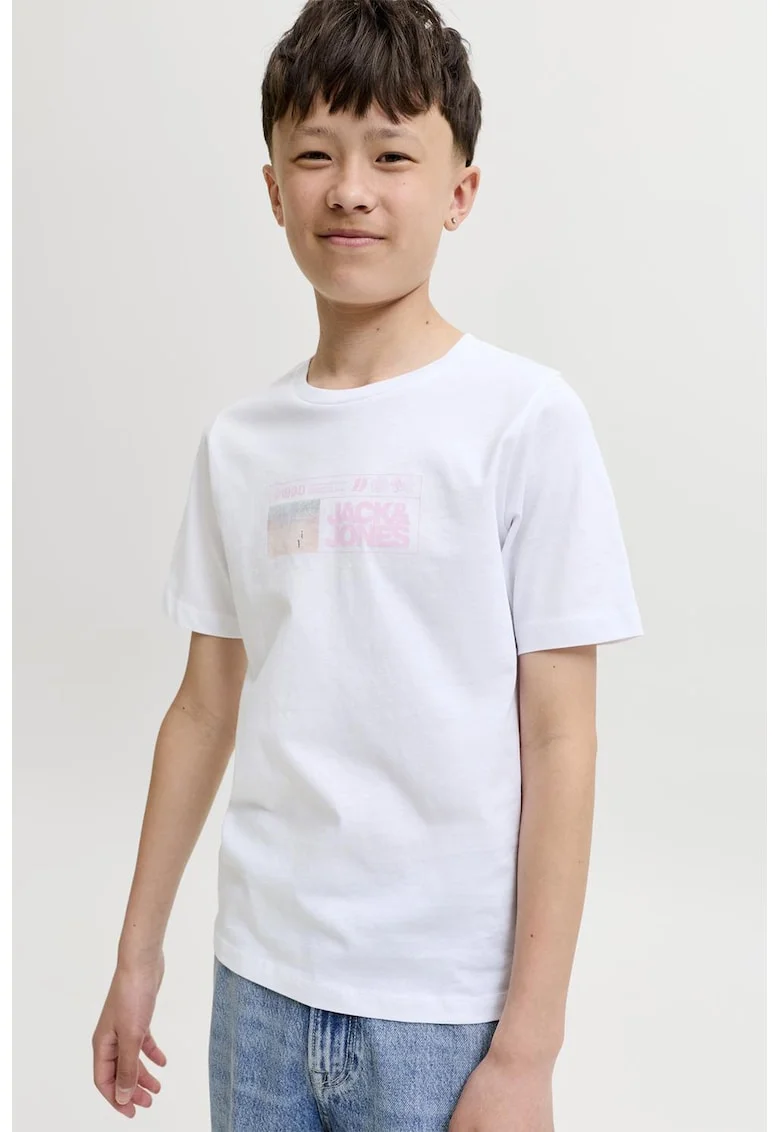 Tricou de bumbac organic cu logo, Alb/Portocaliu/Roz