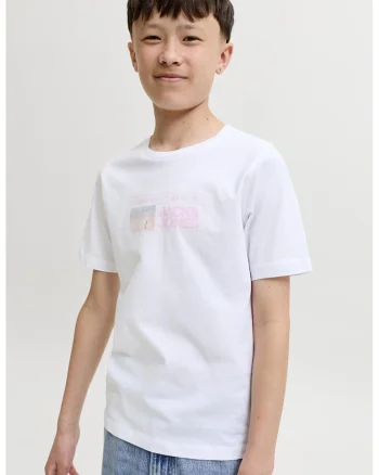 Tricou de bumbac organic cu logo, Alb/Portocaliu/Roz