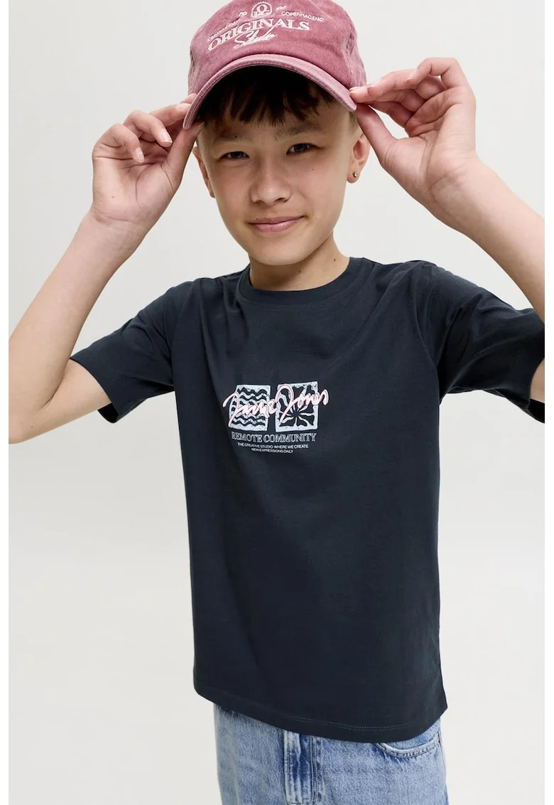 Tricou de bumbac organic cu imprimeu, Alb/Bleumarin