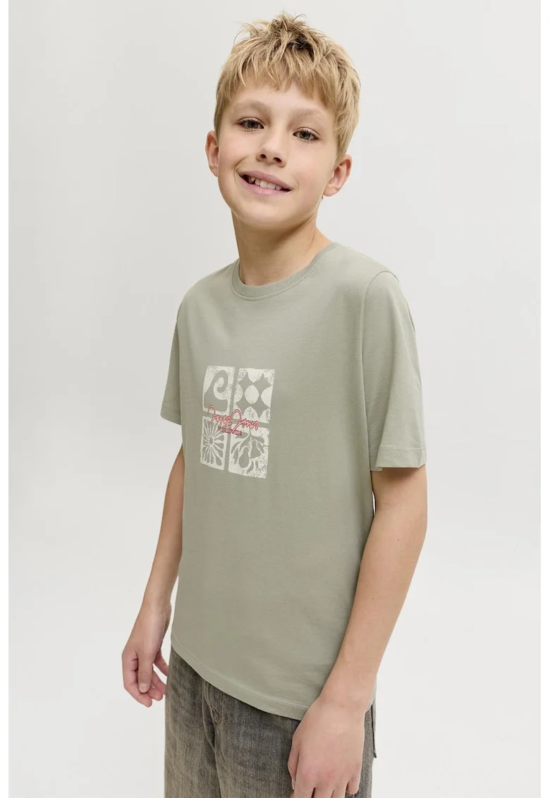 Tricou de bumbac organic cu imprimeu, Alb/Verde pastel