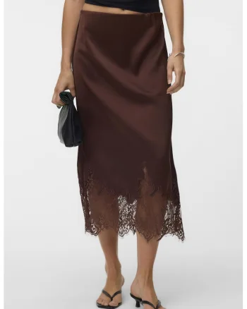 Fusta midi de satin si dantela, Maro inchis