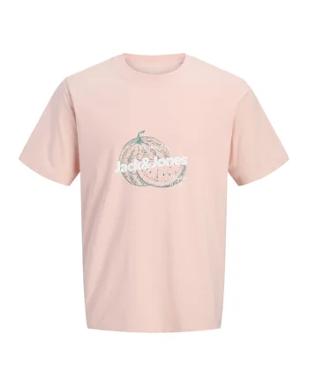 Tricou de bumbac organic cu imprimeu logo, Alb/Verde/Piersica