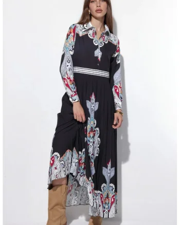 Rochie Maxi,  cu maneci lungi, neagra, poliester cu lycra