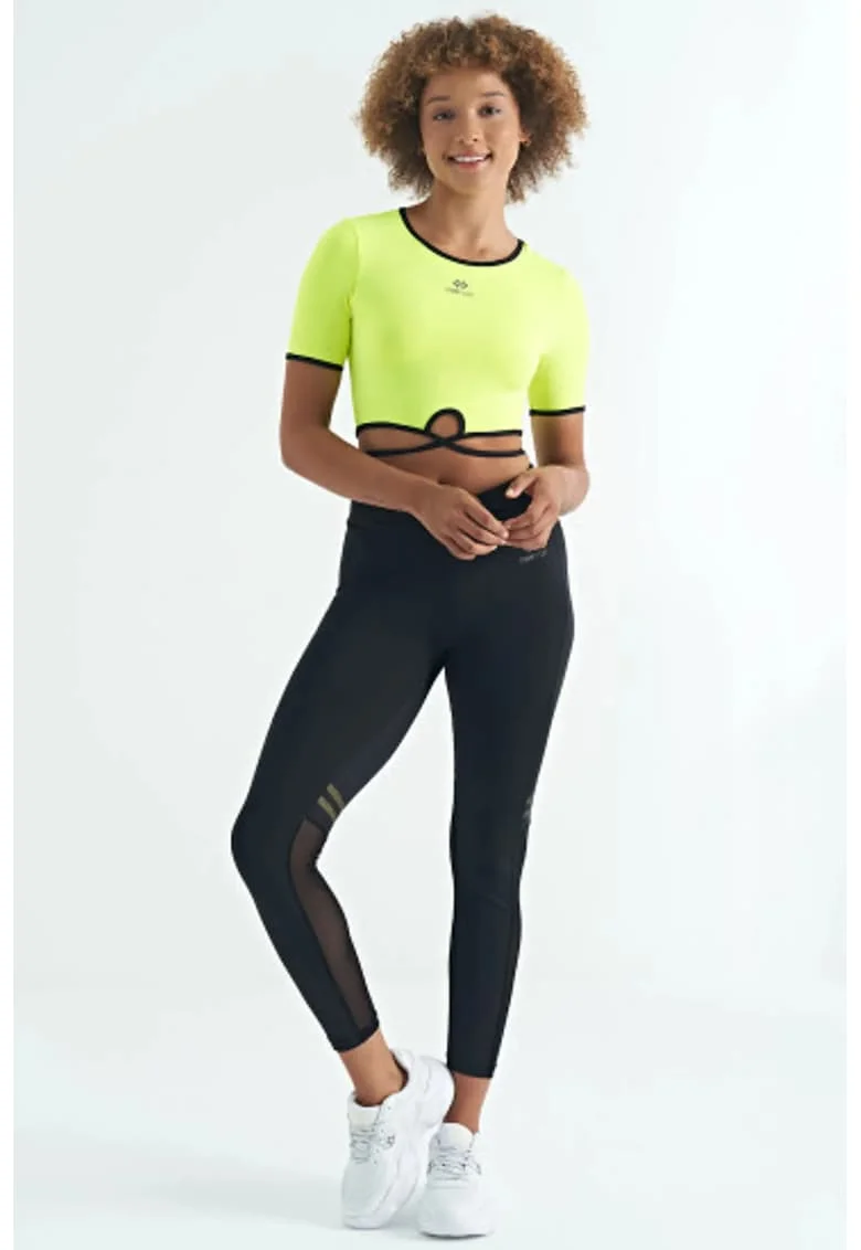Tricou  crop, elastic, galben chihlimbar, poliester-elastan