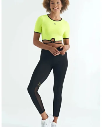 Tricou  crop, elastic, galben chihlimbar, poliester-elastan