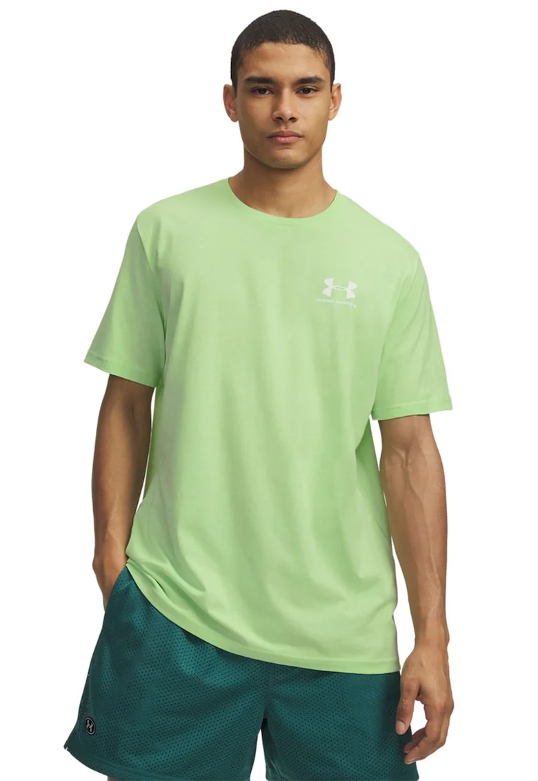Tricou cu decolteu la baza gatului si logo, Alb murdar/Verde lime
