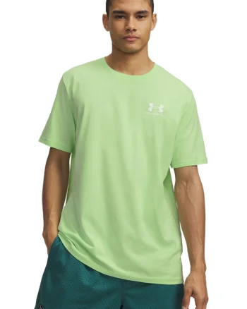 Tricou cu decolteu la baza gatului si logo, Alb murdar/Verde lime
