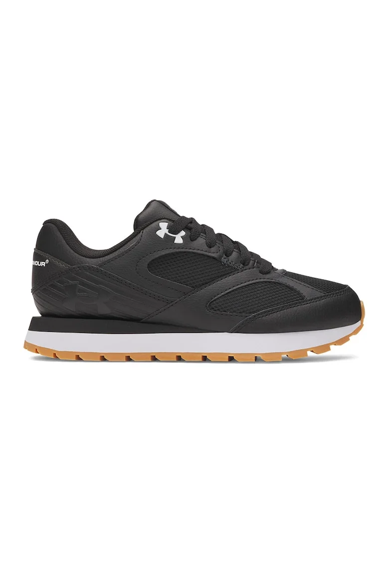 Pantofi sport Jogger din piele, cu garnituri de plasa, Negru