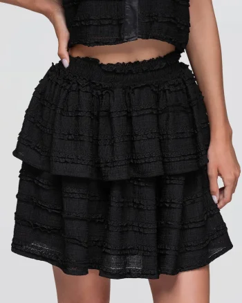 Fusta mini cu talie inalta si volane pentru femei OW-GL-E0014, Negru, S/M