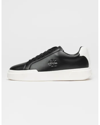 Pantofi sport low-cut de piele cu logo, Negru stins