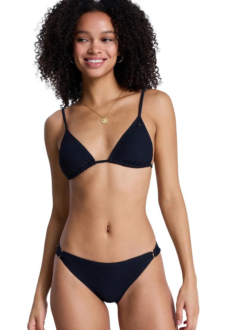 Costum de baie cu doua piese cu aspect texturat, Negru