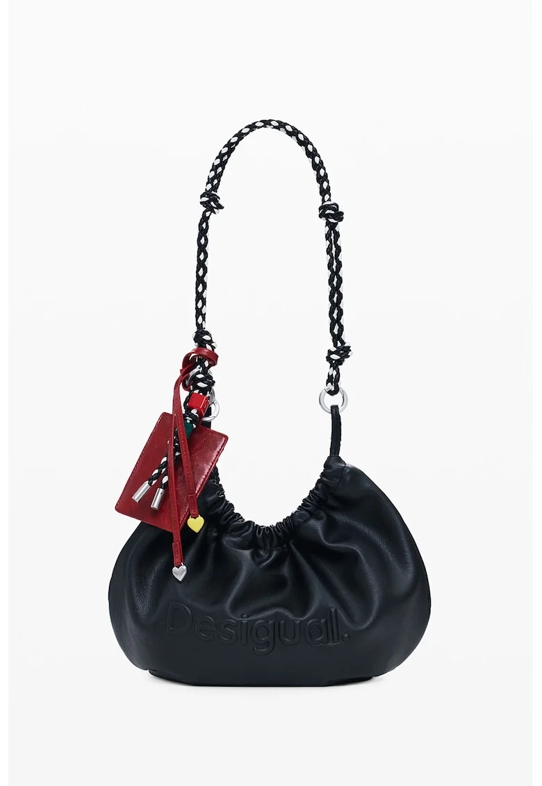 Geanta de umar cu logo in relief, Rosu vintage/Negru antracit