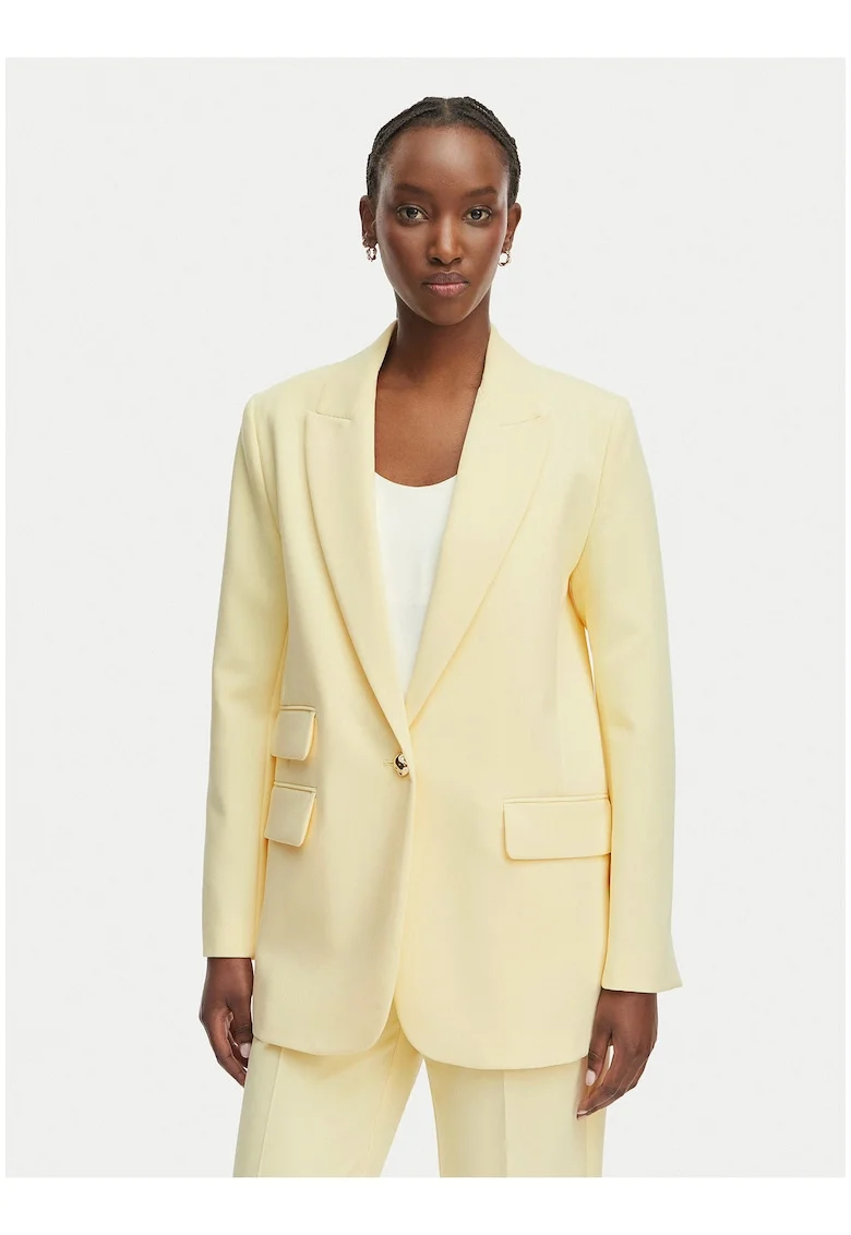 Sacou dama,  galben, casual, poliester-viscoza