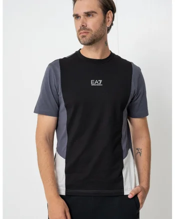 Tricou cu design colorblock, pentru fitness, Negru/Gri carbune/Alb murdar