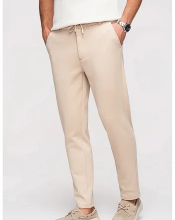 Pantaloni cu croiala conica si snur de ajustare, Bej