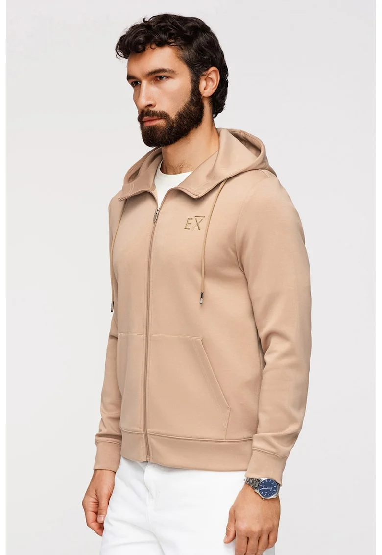 Hanorac regular fit cu fermoar, Bej inchis