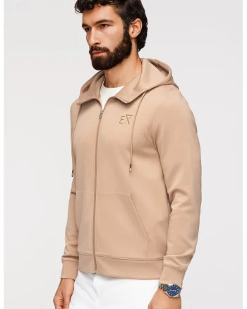 Hanorac regular fit cu fermoar, Bej inchis