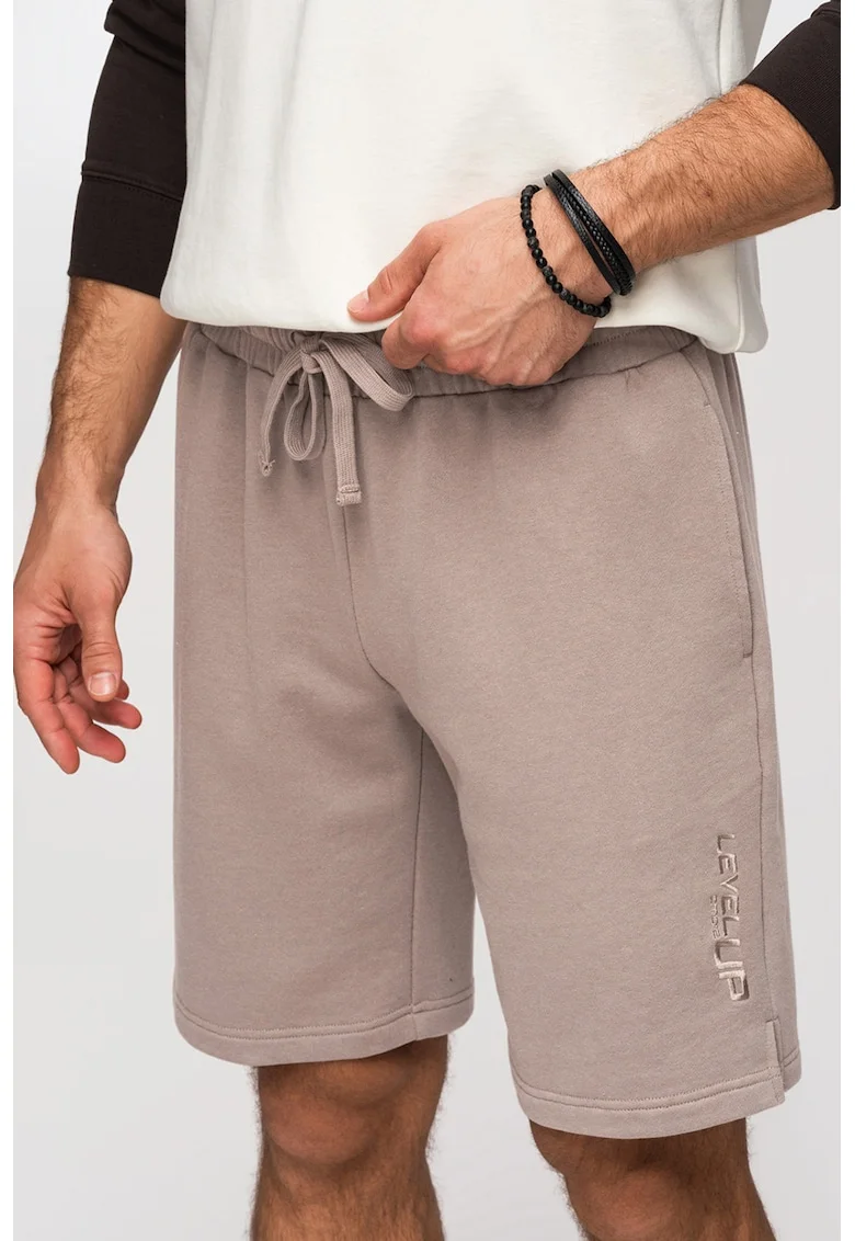 Pantaloni scurti regular fit cu snururi de ajustare, Maro taupe deschis