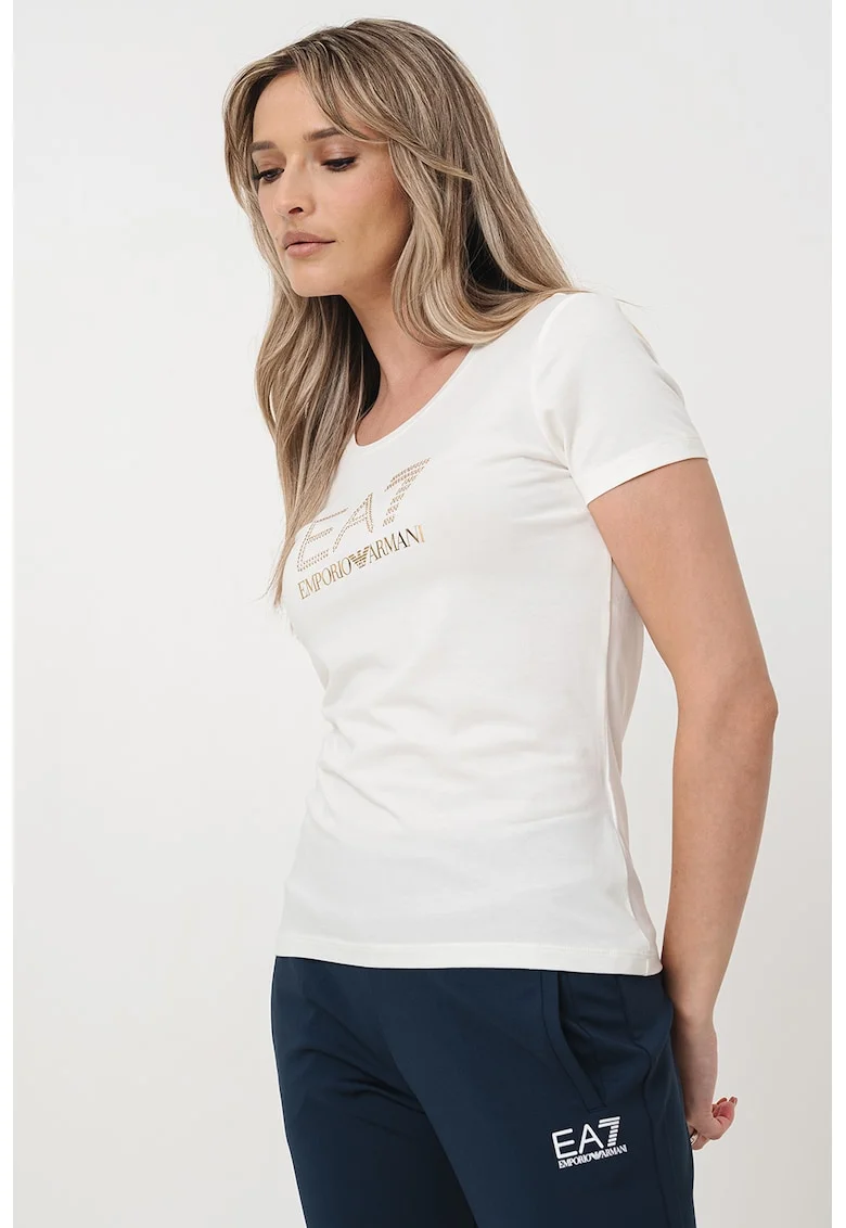 Tricou slim-fit din amestec de modal si bumbac, Auriu/Crem