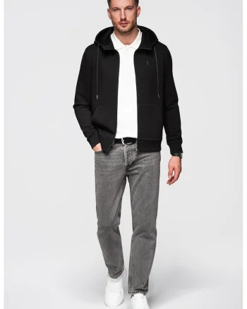 Hanorac regular fit cu fermoar, Negru