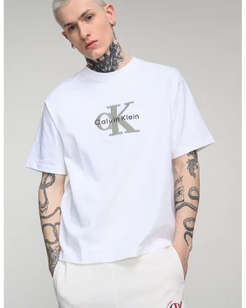 Tricou de bumbac cu logo brodat, Alb optic