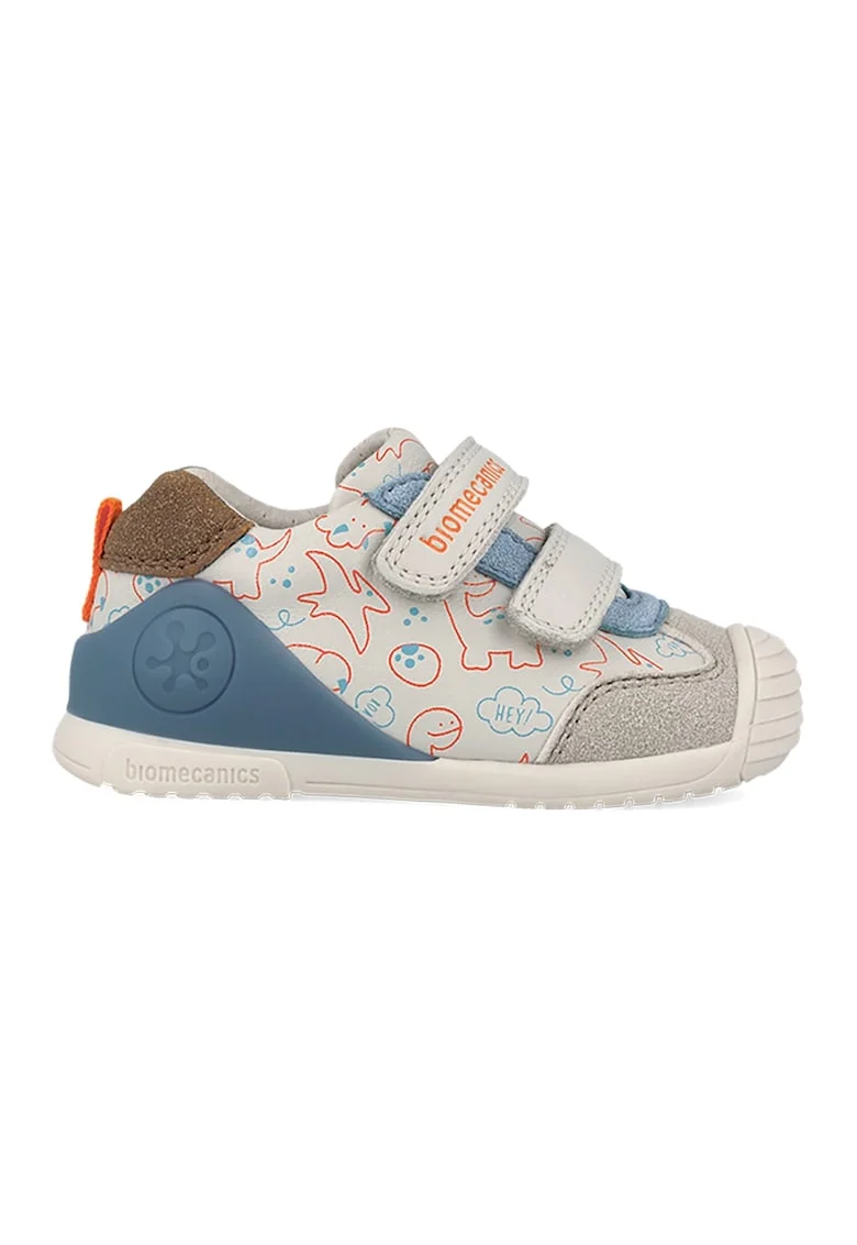 Tenisi cu inchidere velcro si model, Albastru inchis/Portocaliu mandarina/Verde pal