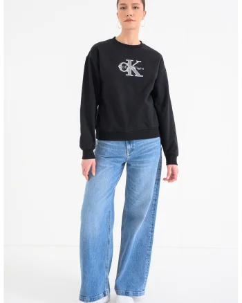 Bluza de trening cu imprimeu logo si maneci cazute, Negru
